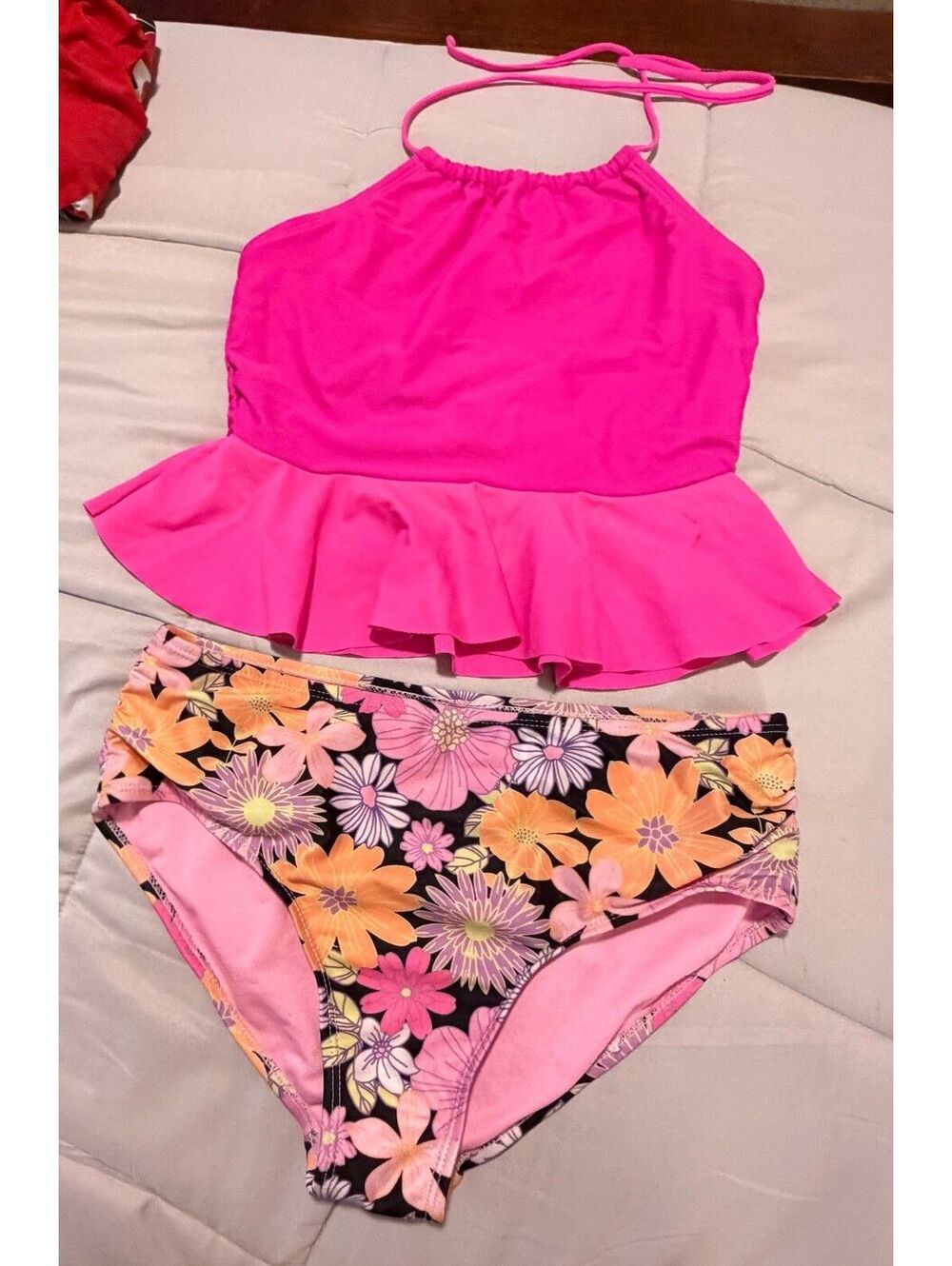 SWIM Pink tankini size XL and Floral Bottoms size M, Swimsuit Set